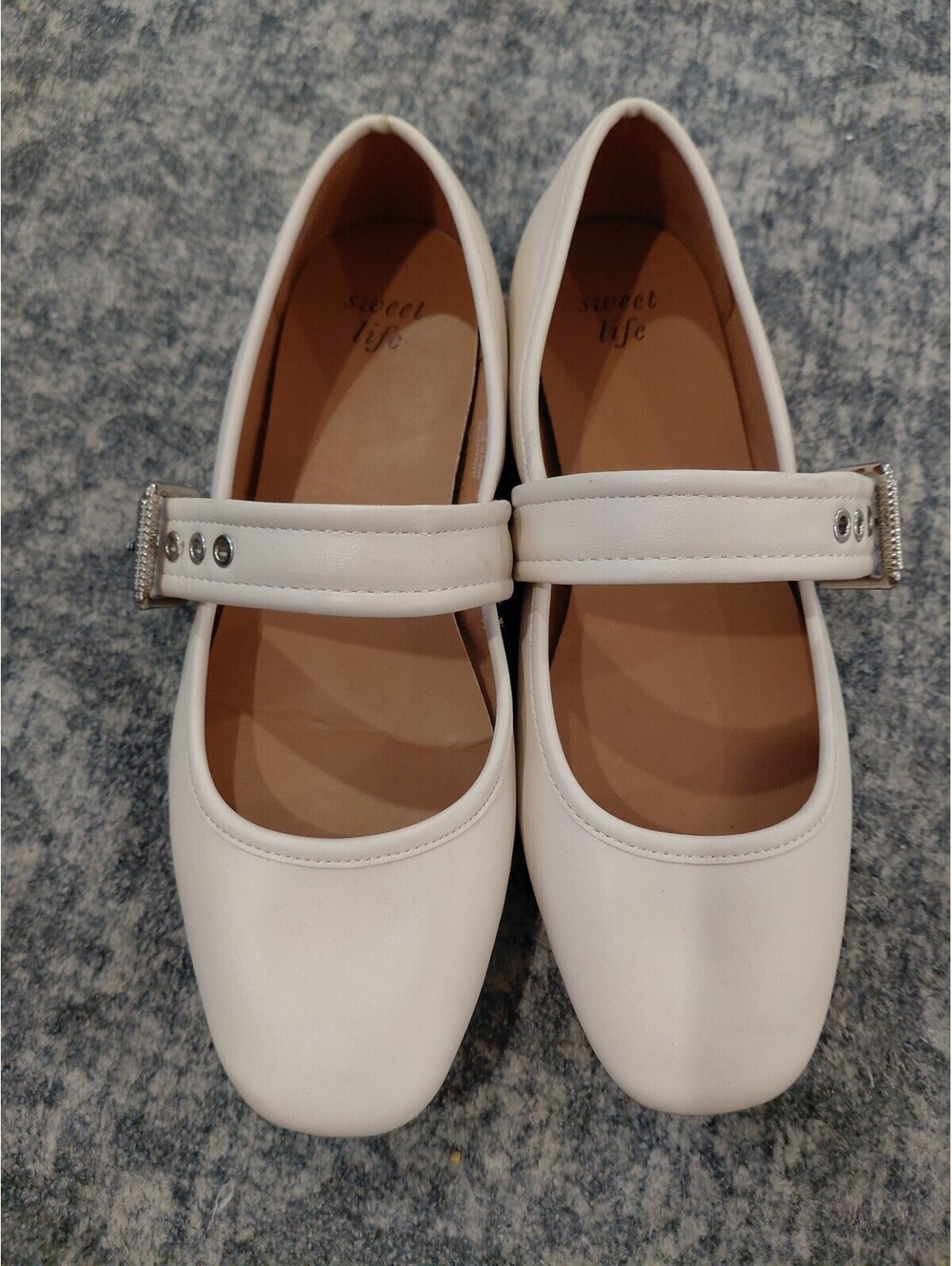 Sweet Life Ivory Mary Jane Flats Size 8.5 Square Toe Adjustable Strap